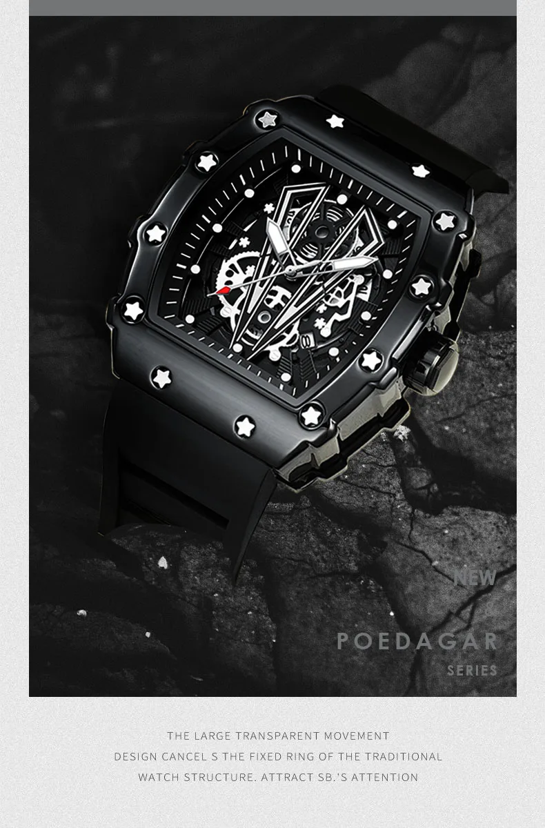 POEDAGAR 995 Brand New High Quality Ready to Ship Fancy Design Factory Wholesale Promotional Men Quartz Watches Silicone Strap