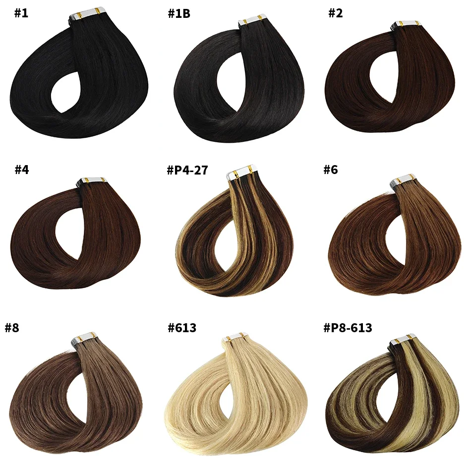 Echthaar-Extensions, 40,6–66 cm, Naturschwarz, Nr. 1, 100 % Remy-Hauttresse, selbstklebend, zum Aufkleben für den Salon, hohe Qualität_voghion.com