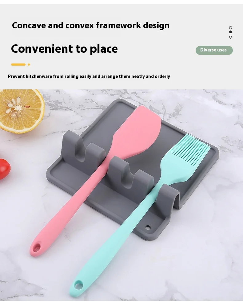 Household Silicone Kitchen Utensil Rack Spoon Holder Storage Pad for Spatula & Soup Spoon Pot Clips & Spoon Rests factory