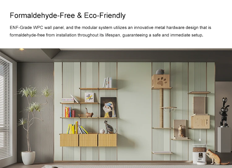 YOUPON Custom Modern Design Durable WPC/Oak Cat Treehouse with Large Space for Indoor Multi-Functional Climbing Frame details