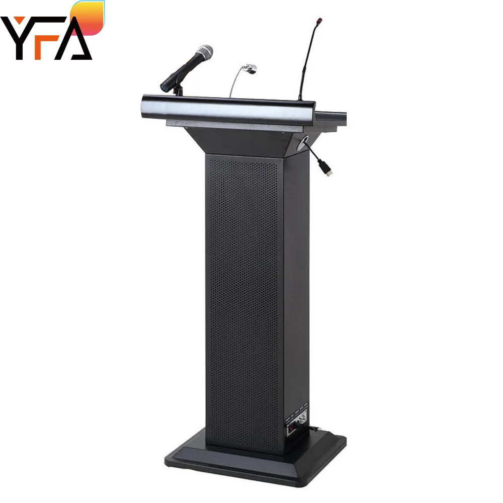 Multifunctional Rostrum with Built-in Mic, Light,Wireless Microphone,Built-in Speakers & Mic Multifunctional Media Lobby Podium