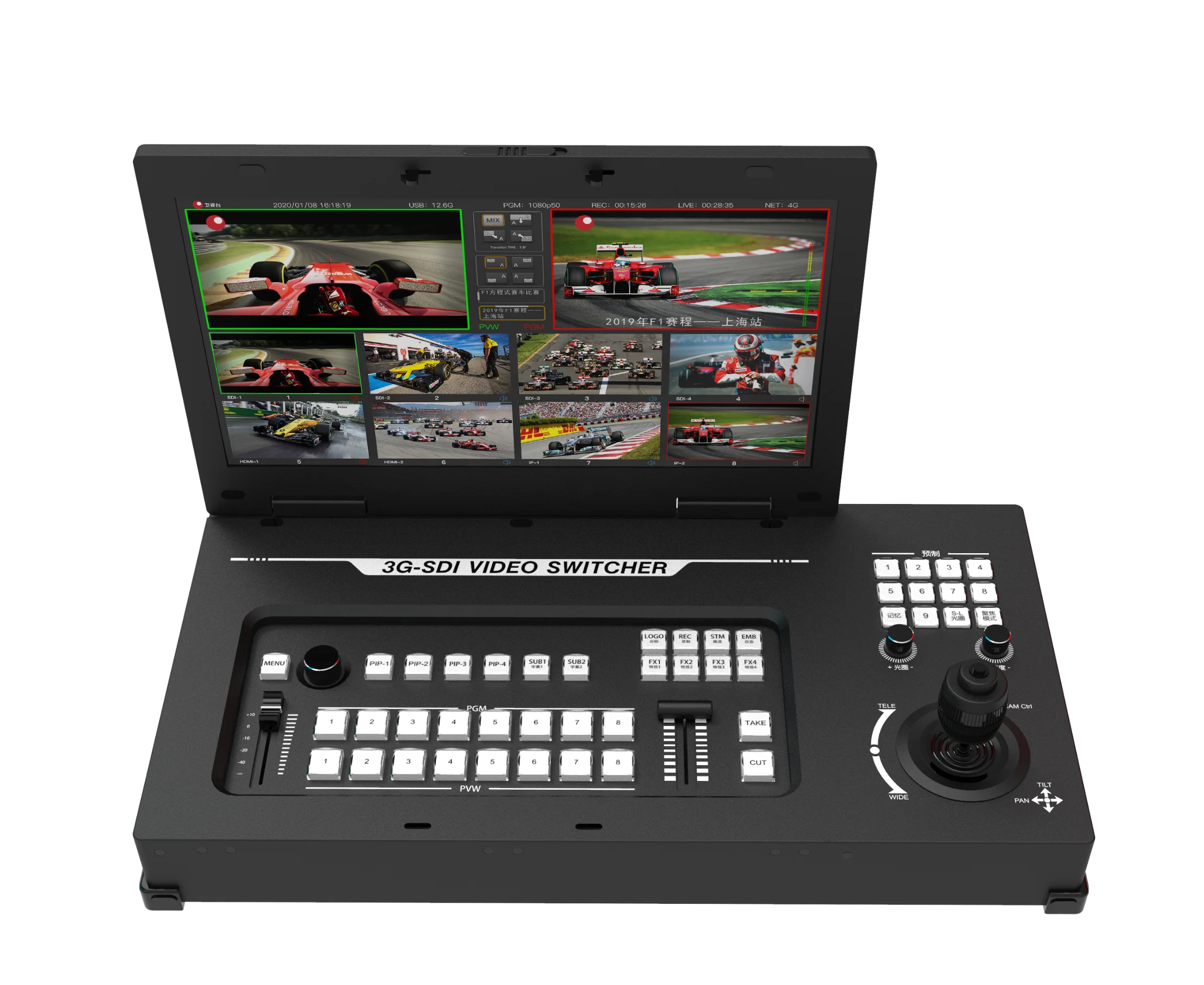 8 Channel Video Switcher with PTZ Camera Control & Live
