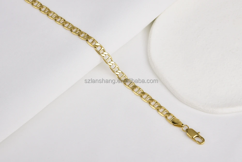 Non Tarnish Mariner Chain Stud Link Chain Cable Ankle Bracelet 18k Gold Plated Stainless Steel