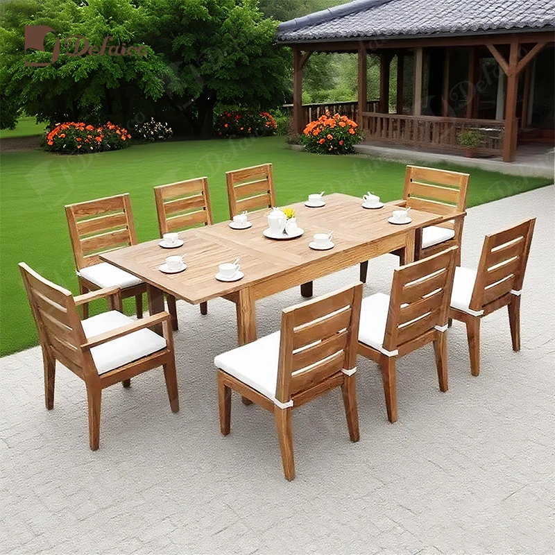 Factory Custom Teak Wood Extendable Dining Table Set 6 8 Seater Teak Outdoor Furniture