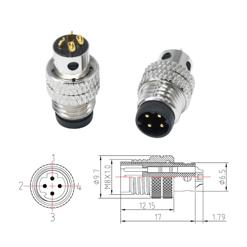 IP67 Waterproof Connector 4-Pin D Code Industrial Circular Electrical Power Moldable Male Female Wire Cable Plug M8 Connections