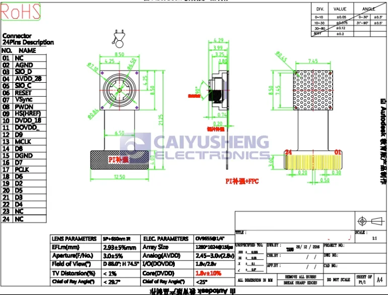 CMOS OV9655 Camera Module DFOV88 Replaces OV2640 DVP Interface for ESP32-CAM