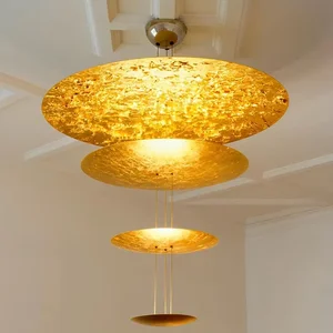 Italian Modern Luxury Minimalist Gold Foil Aluminum LED Chandelier 5-Year Warranty Warm White High Ceiling Large Living Room