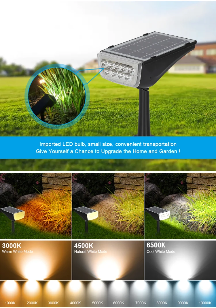 Energy Saving Adjustable Outdoor Lawn Waterproof IP65 Spike Light 10W All In One Solar Motion Led Garden Light