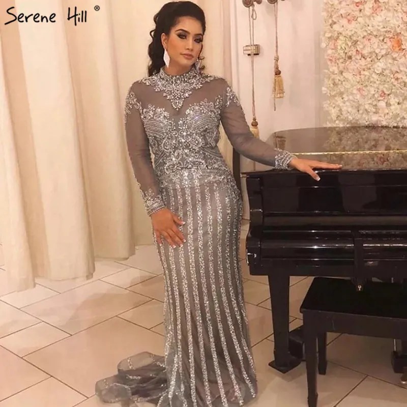 Grey Mermaid Beaded Muslim Evening Dresses Serene Hill La70199 ...