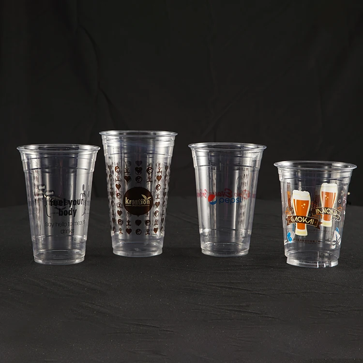 Disposable Reusable Transparent Clear Custom Printed Logo Plastic PET Drinking Cup Cold Coffee Cups with Lids and Straws