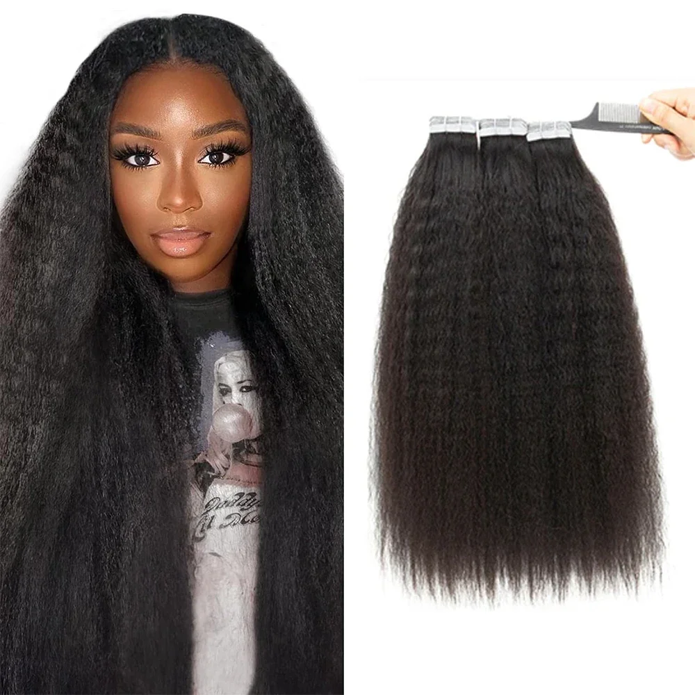Extensii de păr uman, drepte și creț, 26 de inci, cu bandă adezivă, pentru bătătura pielii, păr natural virgin brazilian_voghion.com