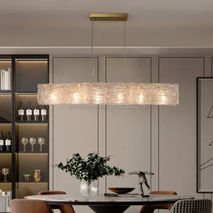 Modern Glass Chandelier Warm White Light 4000K 3000K Stainless Steel Chrome Iron for Hotels Villas Long Pendent Lamp