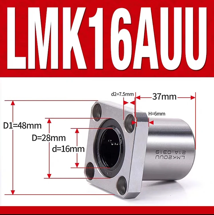 Smooth CNC LMK16UU Square Flange Linear Ball Bearing LMK16 UU LMK 16 UU LMK16AUU Bearing LMK16UU