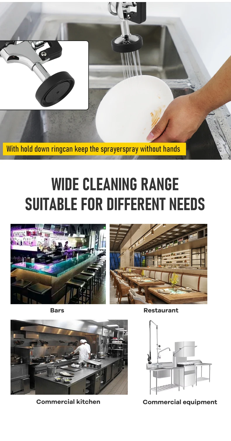 Wall Mounted Commercial Kitchen Faucet Classic Flexible Dual Handle Stainless Steel Chrome EasyInstall Pre-Rinse Brass Valve factory