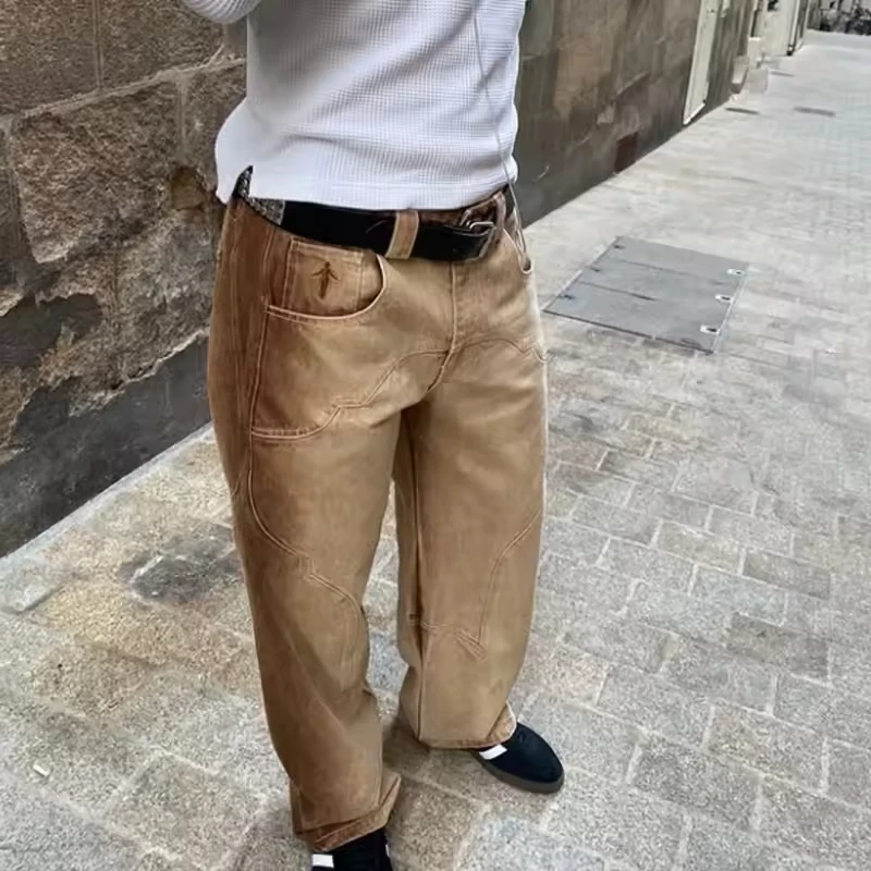 Solid Color Custom Sewing Designer High Waist Vintage Distressed Sun Faded Casual Streetwear Clothing Manufacturer Denim Jeans gallery 4