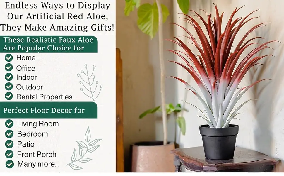 Realistic 66CM Big Red Artificial Aloe Vera Plant in Matte Black Pot -  Perfect Faux Bonsai for Indoor & Outdoor Decoration