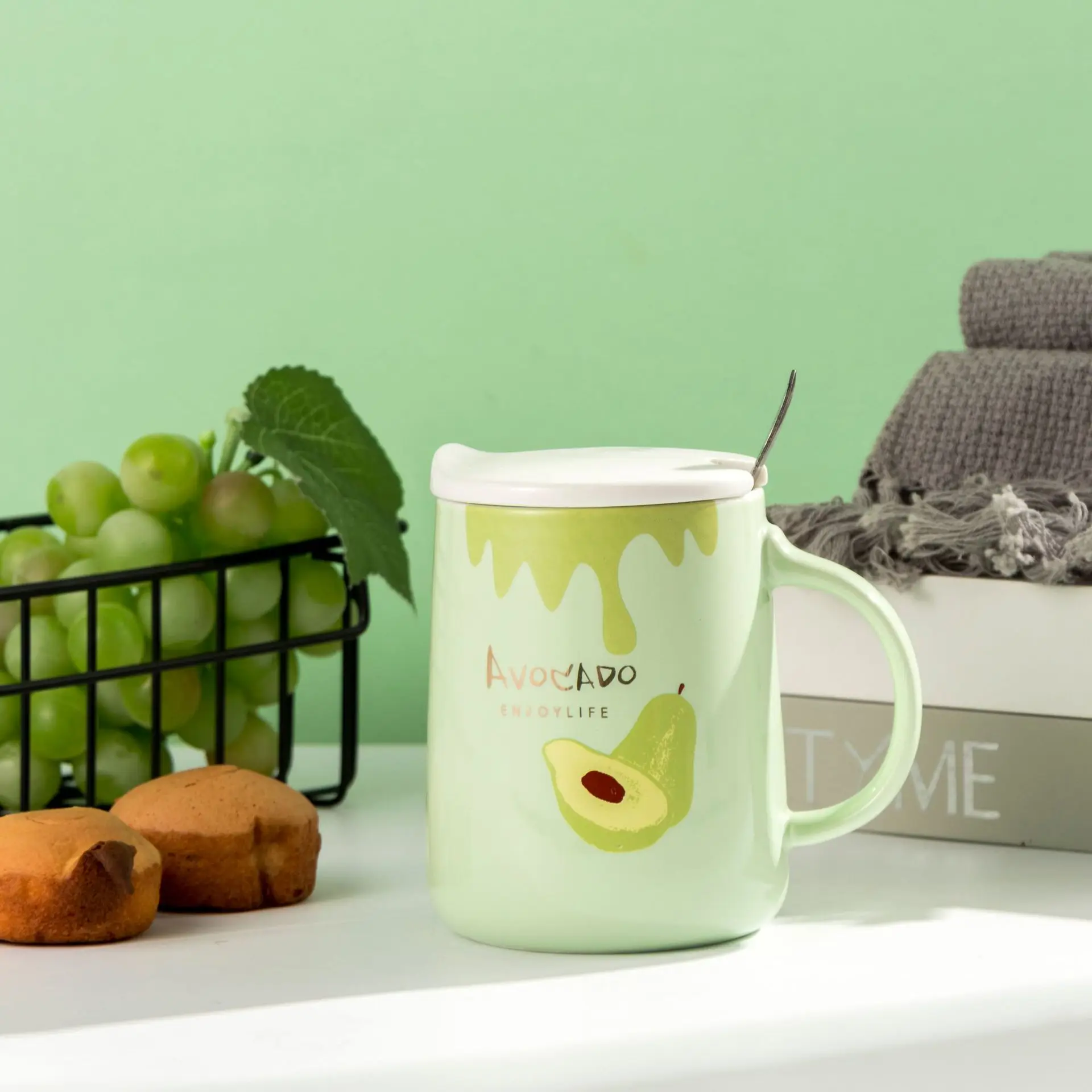 Wholesale Cute Factory coffee milk tea tumbler sublimation custom logo  summer fruit creative ceramic coffee mugs with lid From m.