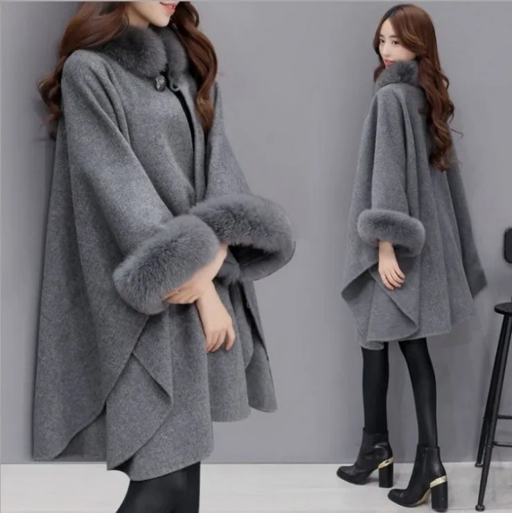 Cappotto di lana da donna invernale caldo e avvolgente di qualità Selg con collo in pelliccia_voghion.com