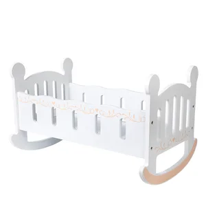 Wooden Doll Crib Princess Bed for Kids Pretend Play with Miniature Dollhouse Furniture Toddler Role Play Toy Baby Bedroom Set