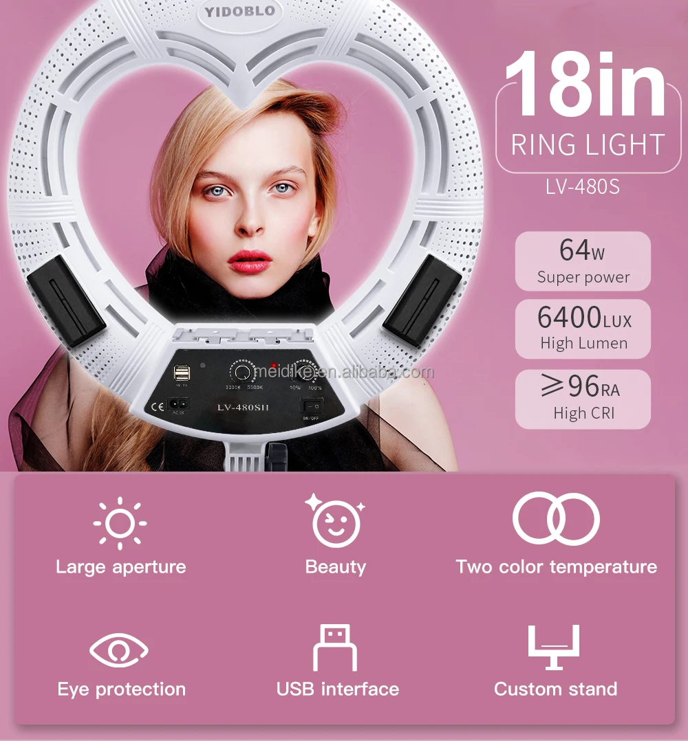 NEW! 18 inch heart Ring Light with Remote Control and Stand Holder carry bags Makeup LED Ring Lights kits 96W 18inch