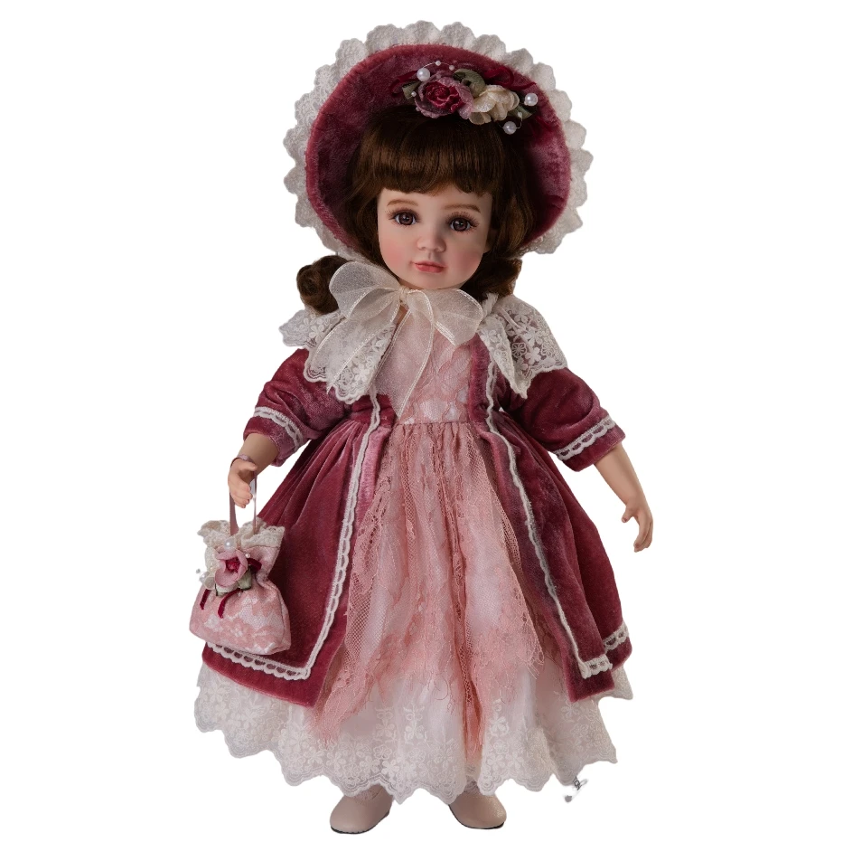 Vintage 18-Inch Classic Porcelain Doll with Exquisite Lace Dress Artificial Ceramic Model Toy for Girls Collection