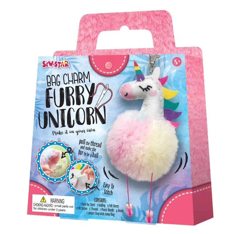 Unicorn with Faux Fur Fluffy PomPom Bag Charm Keychain for Women