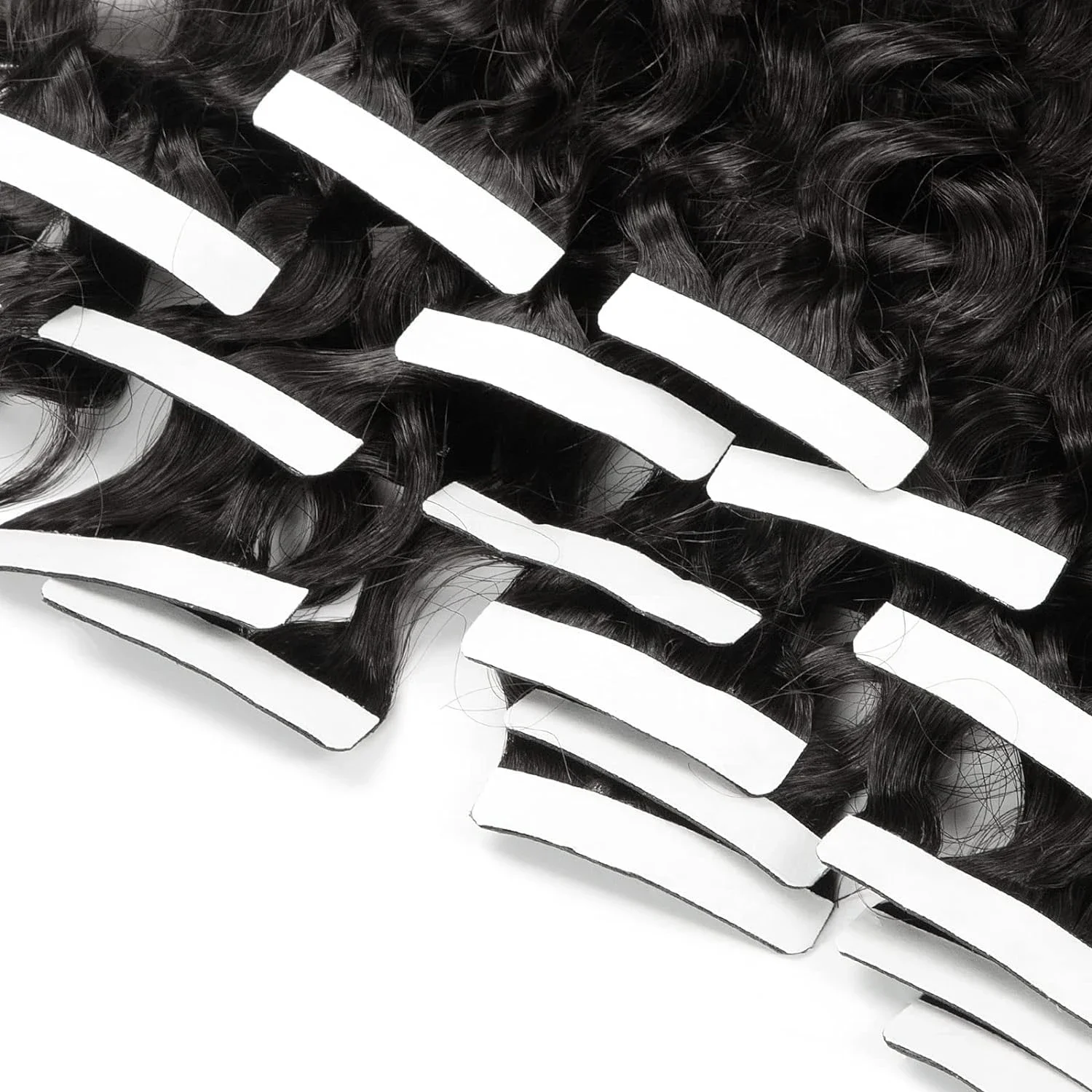 Tape-In-Haarverlängerung, lockig, tief gewellt, 100 % Echthaar, für den ganzen Kopf, Naturschwarz_voghion.com