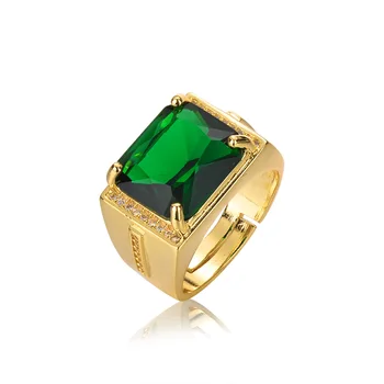 NUORO Classic Copper Plated 18K Gold Opening Rings Engagement Men Jewelry Best Gifts Geometric Zircon Emerald Gemstone Ring