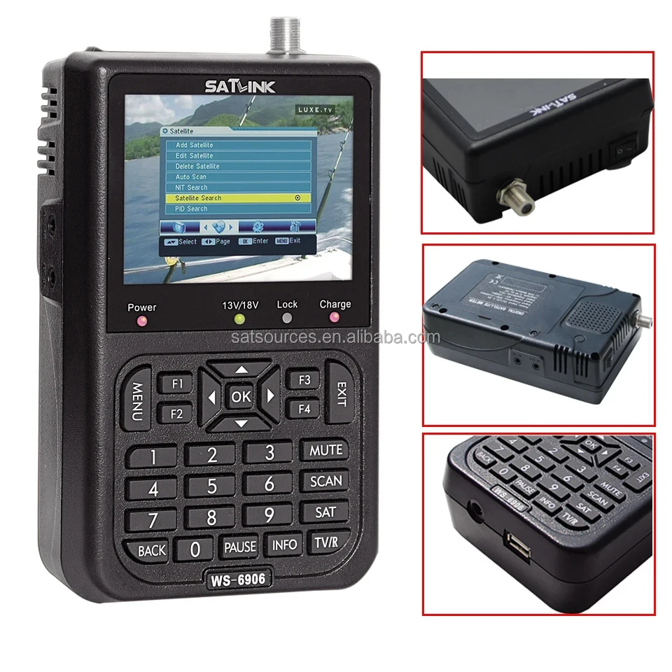 SATLINK WS-6906 Digital Satellite Finder 3.5 Inch LCD TV Screen Auto Search 4000 MAh Chargeable Battery Backpack