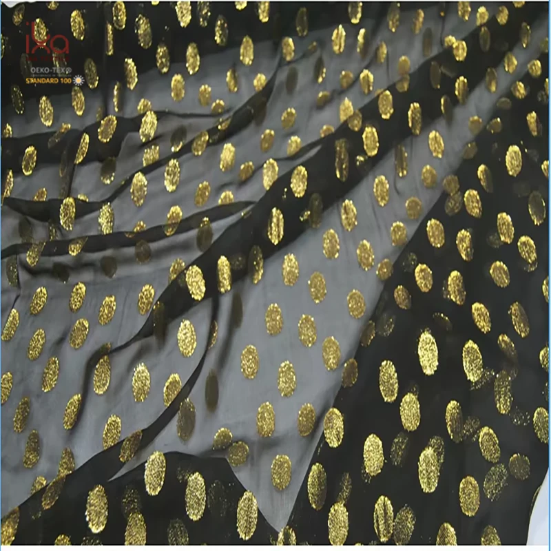100% Pure Silk Jacquard Brocade Fabric Chiffon Lurex Black Metallic Woven Plain Dyed Lightweight Anti-UV Dresses Weddings