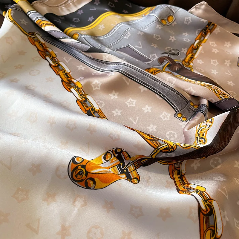 Spring Autumn New Chain Fashion Simulated Silk Shawl Feminine Gauze Wrap Long Length Air Conditioning Winter Warm Scarf