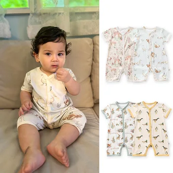 Newborn infant summer short sleeve new jumpsuit baby going out Western style romper thin