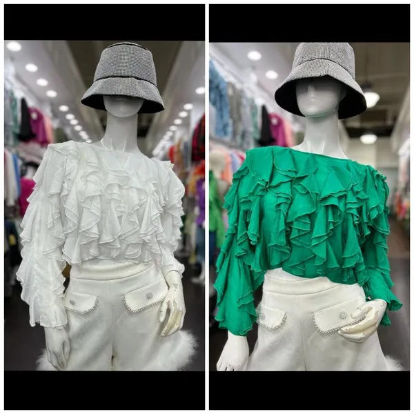 Autumn Tencel Blouse, Romantic Ruffled Cropped Top-suitable For Relaxed Parties And Everyday Wear - Image 6