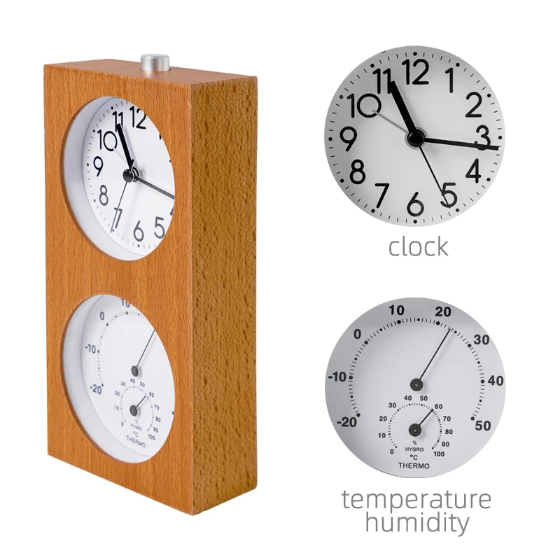 Handcrafted Custom Solid Wood Metal Clock Nursery Temperature Humidity Detection Silent Snooze Luminous Children Alarm Clock