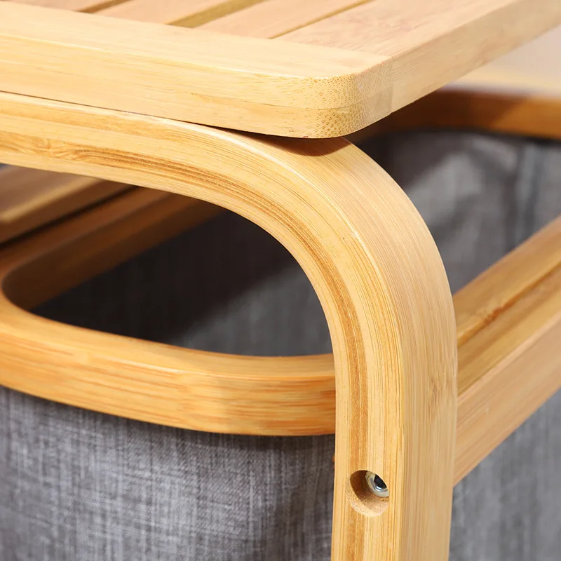 Foldable Classification of Dirty Clothes Storage Baskets for Household Storage Clothes Bamboo and Wood Storage Shelf Rack