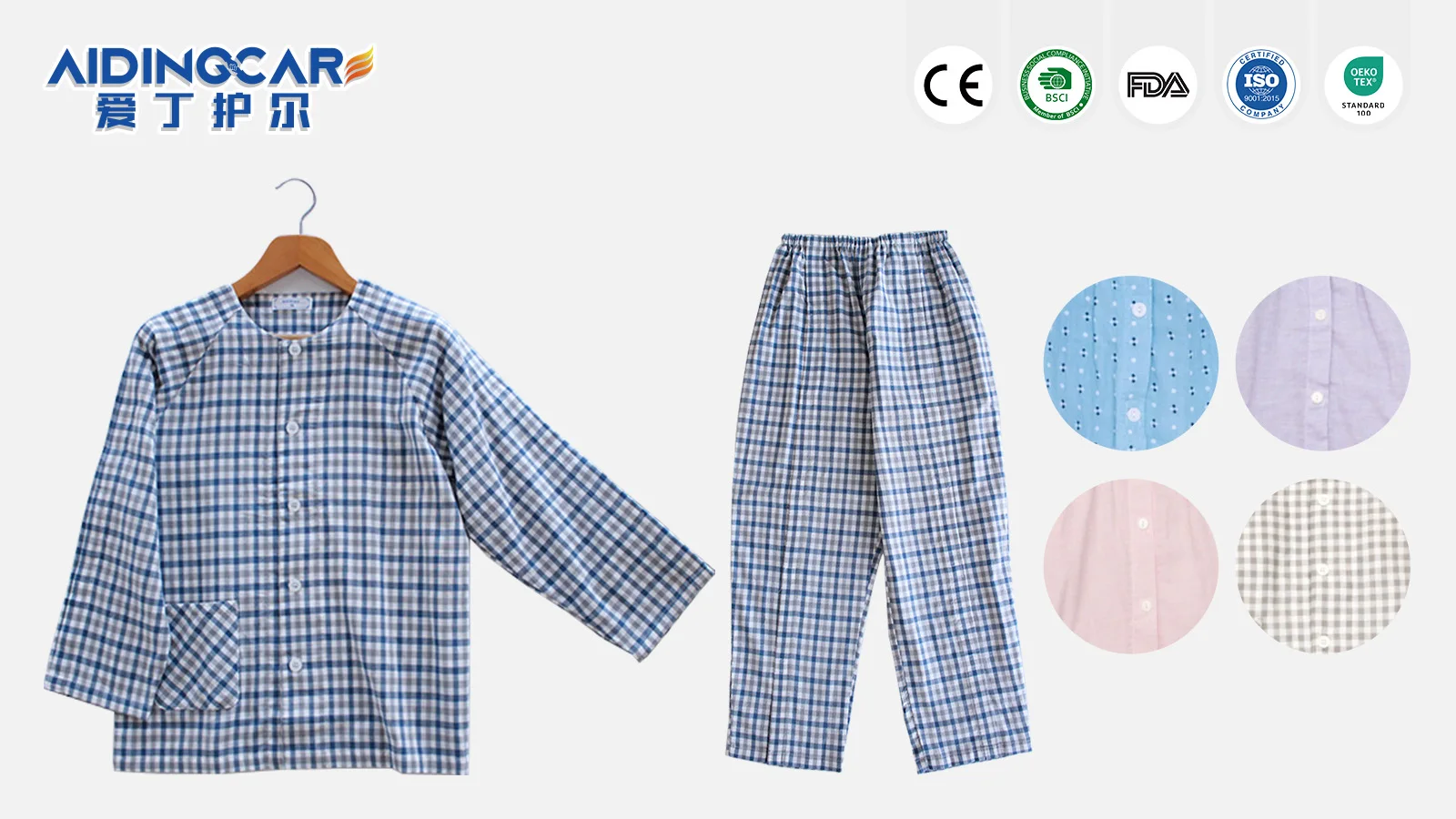 Wholesale Patient Care Pajamas Patient Gowns Cotton Polyester Nursing  - product detail 1
