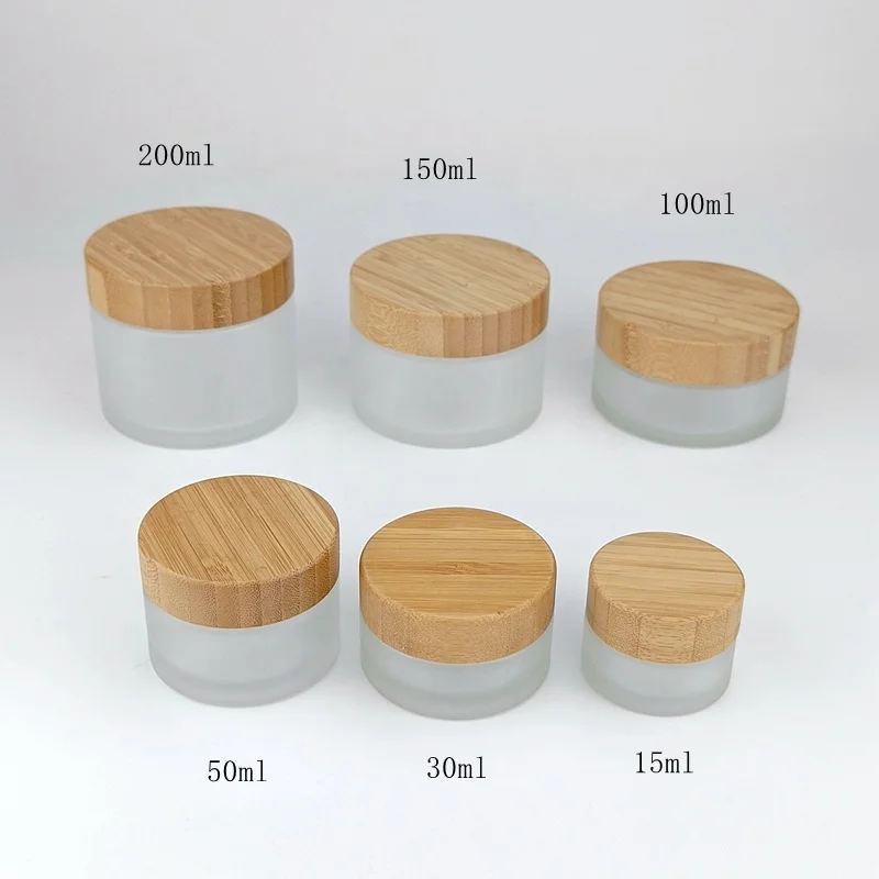 50 Ml Matte Black Glass Jar with Bamboo Lid for Cosmetics