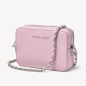 Custom Logo Pebble Leather Ladies Mini Small Crossbody Bag Zip Square Handbag Purse for Women