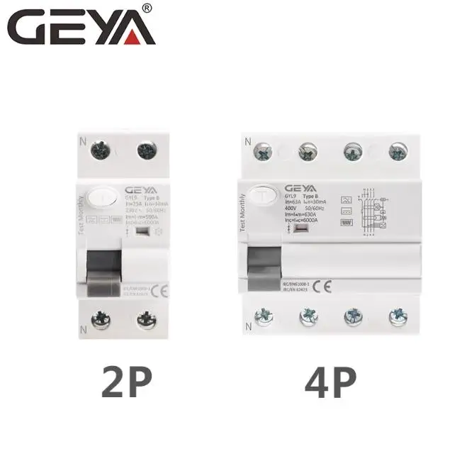 GEYA GYL9 Type B Leakage Protector Switch 2P 4P Circuit Breaker Double Sink Current Bar 40A 63A 25A