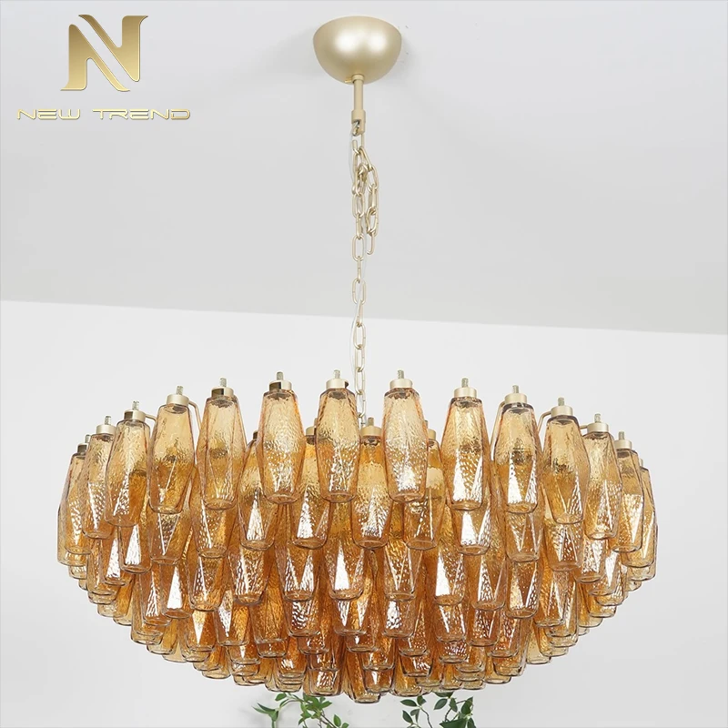cpl-449 Modern Luxury Pink Murano Glass Chandelier – Custom Handblown Multi-Head LED Pendant Light for Villa Dining Room & Nordic Retro Interiors