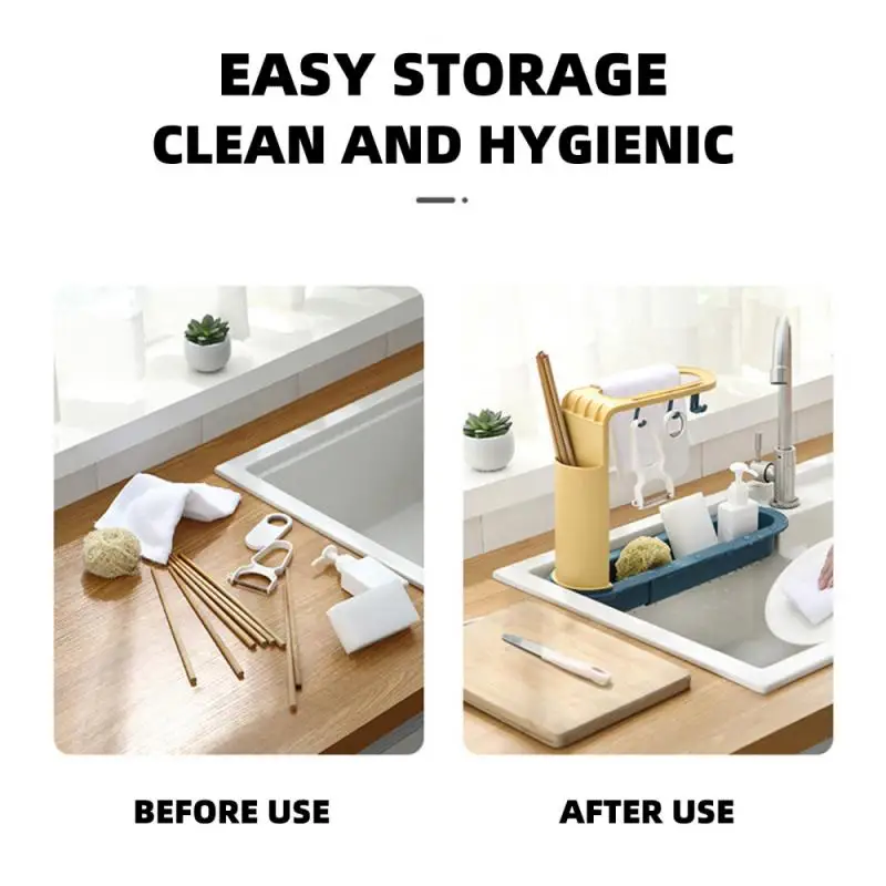 Kitchen Sinks Organizer Telescopic Sink Shelf Soap Sponge Storage