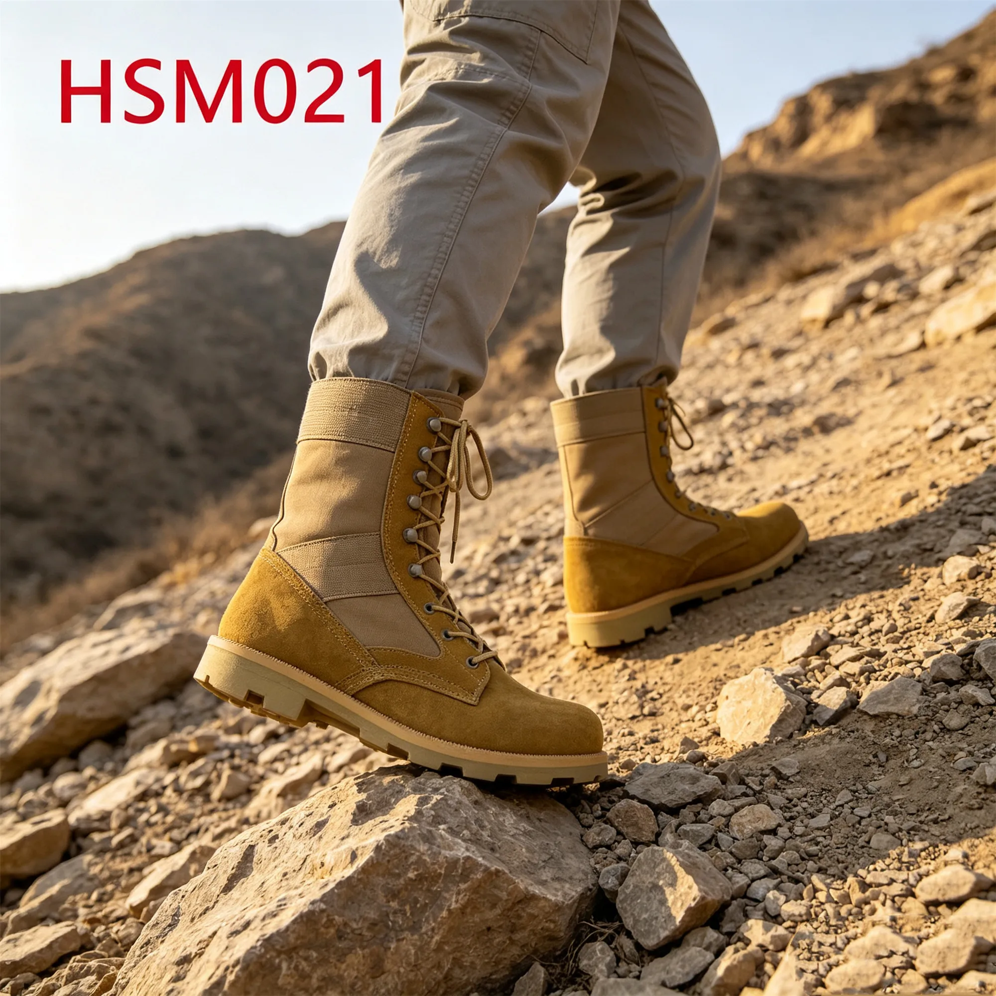 XYM,Ghana Tan+khaki Color Rubber Outsole Hua Singh Marching Boots Gobi Walking Quick-release Hooks Design 10