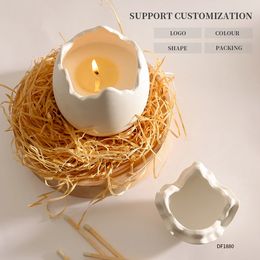 Customized Porcelain Candle Container Modern Creative Eggshell Shaped