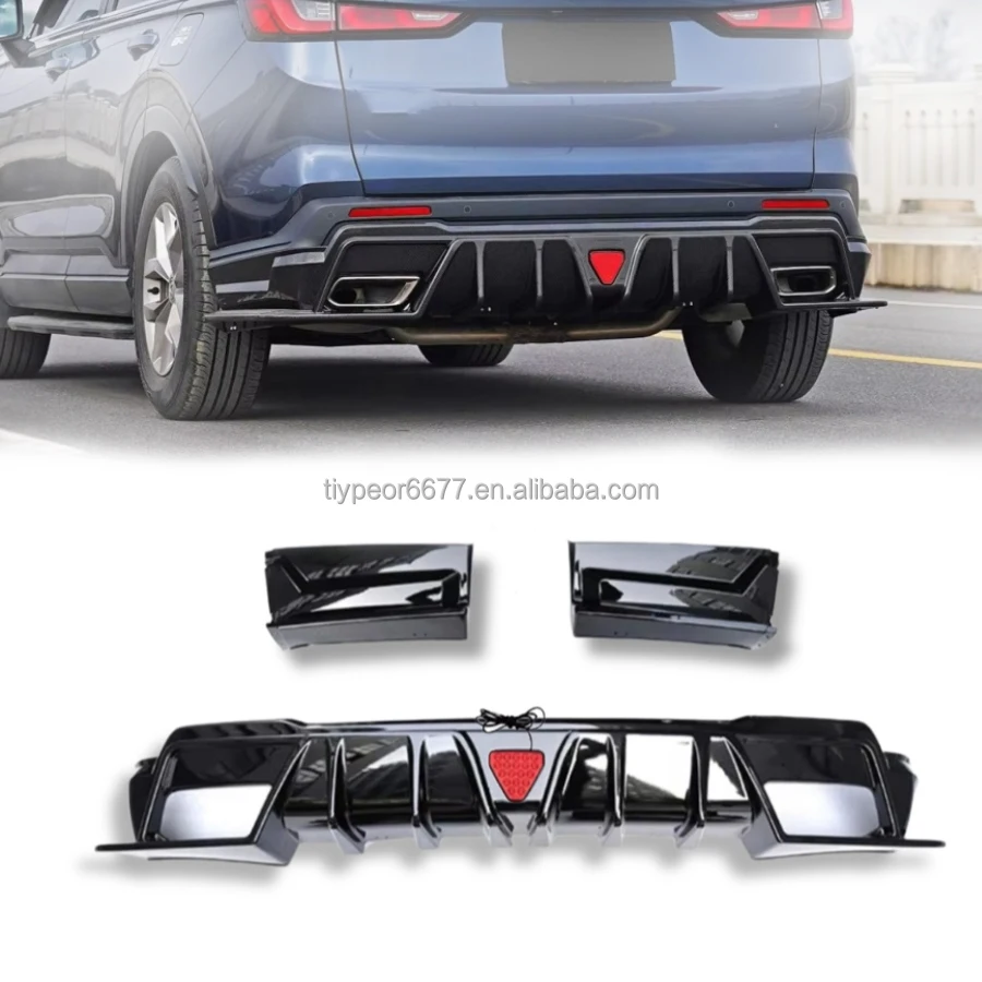 product tiypeor rear bumper diffuser fits for honda cr v  2021   2022 crv gloss black with led 3pcs rear lip spoiler rear valance-6