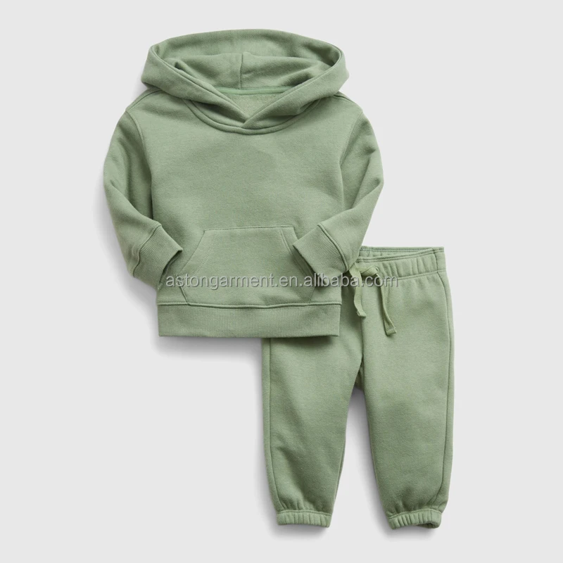 High Quality French Terry Long Sleeves Baby Clothing Set With Pocket Organic Cotton Fabric