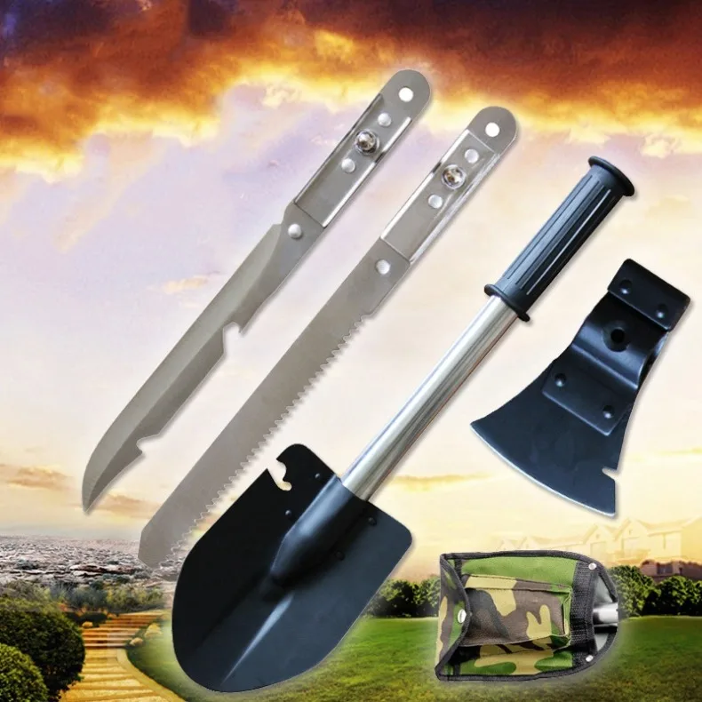 Stainless Steel Multi-Function Garden & Outdoor Survival Tool Set Camping Multi Tool Shovel Axe Saw Knife Customizable OEM