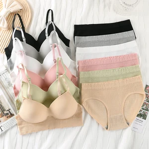 OEM High-quality Fashion Wholesale Comfortable Wire Free 3/4 Cup Seamless Bra Soft Cotton Breathable Women's Underwear Set