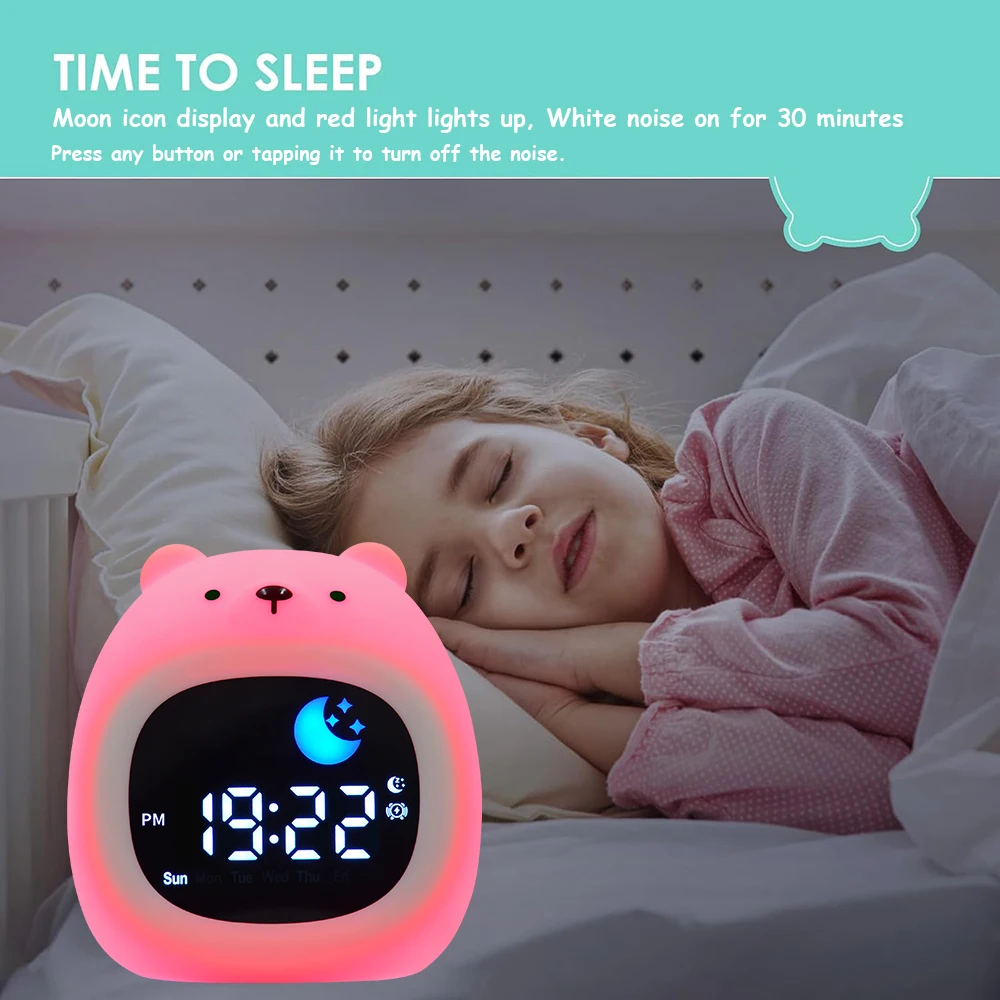 Ready to Rise Children's Sleep Trainer,Toddler Sleep Training Clock With Sun & Moon,Bear Night Light for Toddlers and Kids