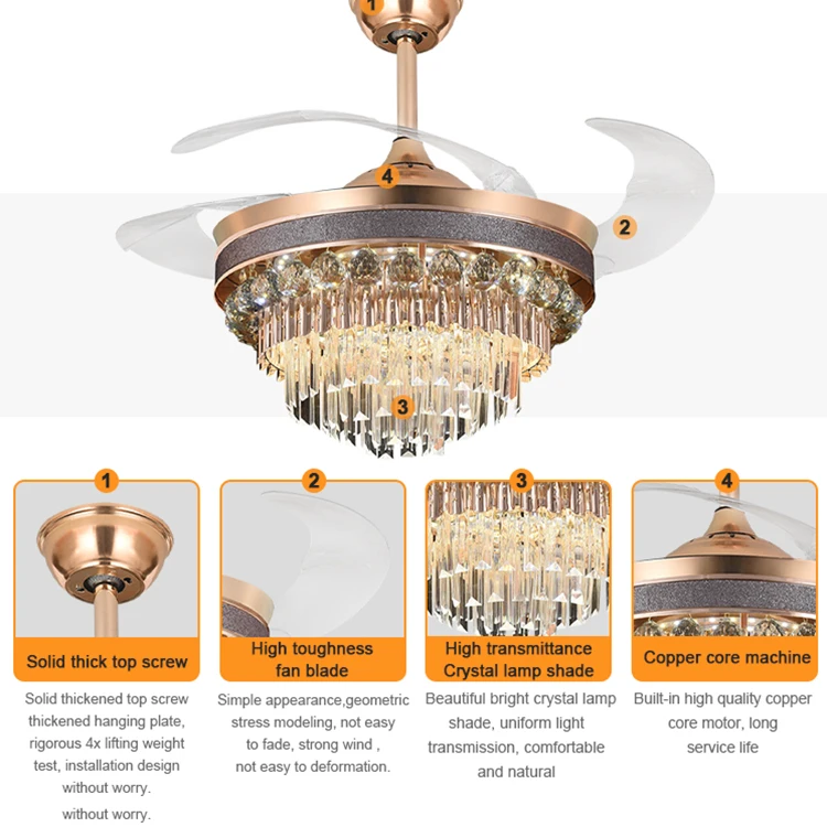 Replaceable Crystal Cover ABS Blade Decorative DC Motor Ceiling Fan With Led Light