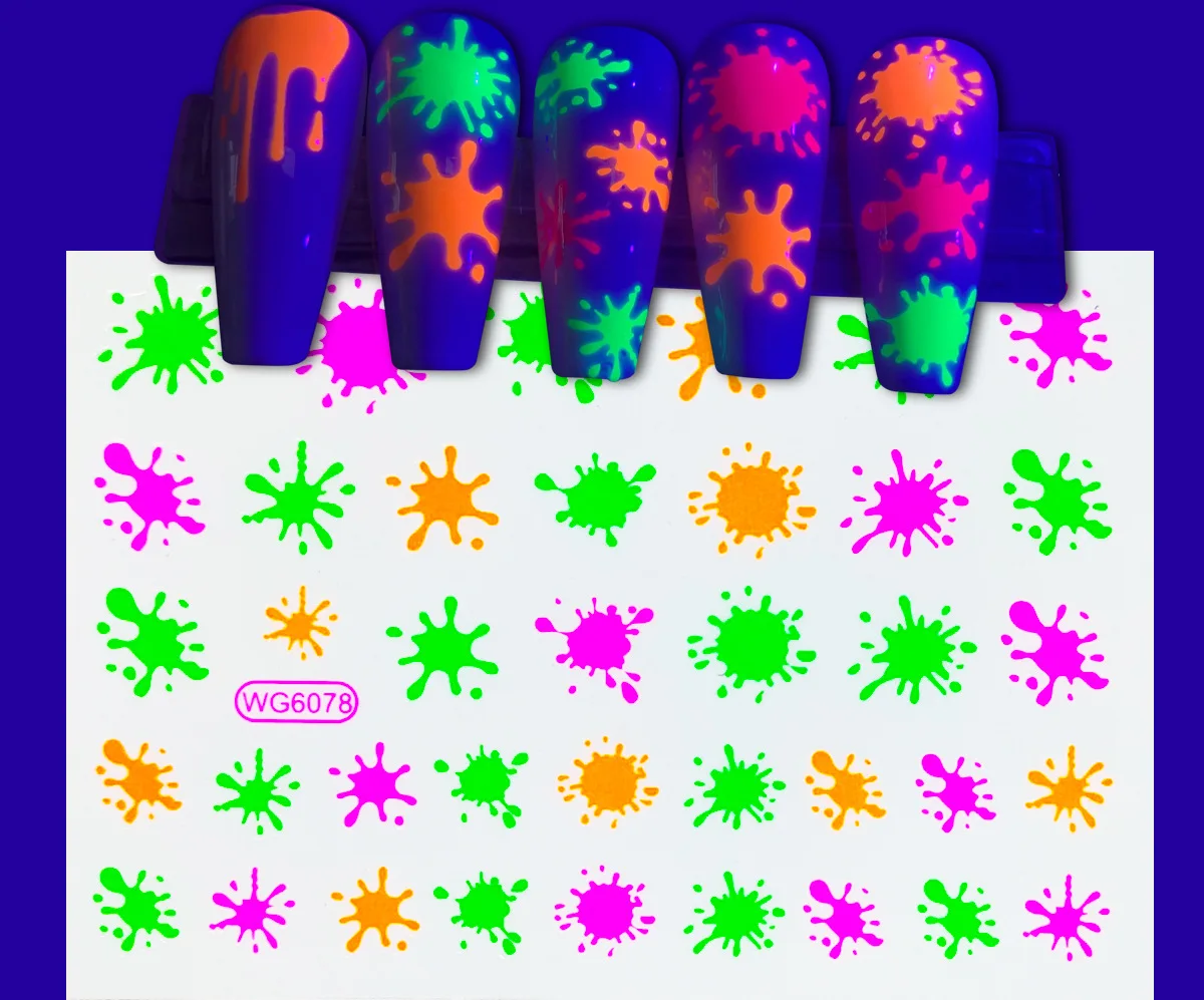 3D Fluorescent Nail Art Sticker Neon Stars Fireworks Water Drop